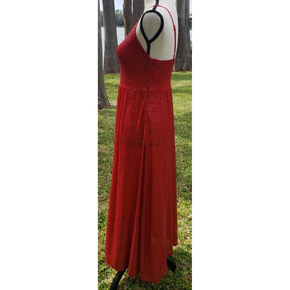 ZARA RED LONG SEQUINNED DRESS SIZE Small - Sequin Party Cocktail Stretchy Fabric - Picture 4 of 13